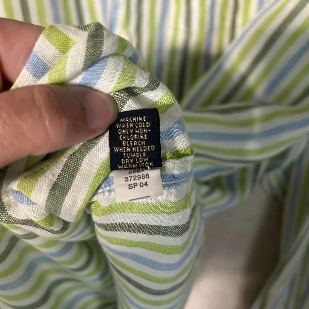 Banana Republic Green Striped Casual Button Down Shirt linen